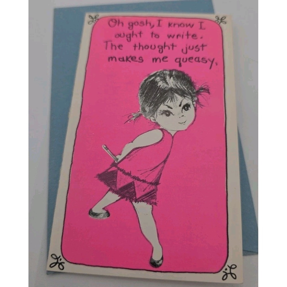 Fran Mar Moppets Shy Girl Queasy Vintage Valentines Day Thinking Of You Card
